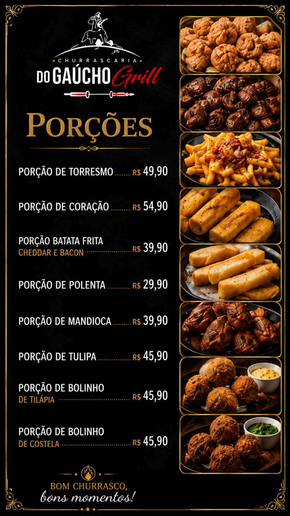 Cardápio de porções